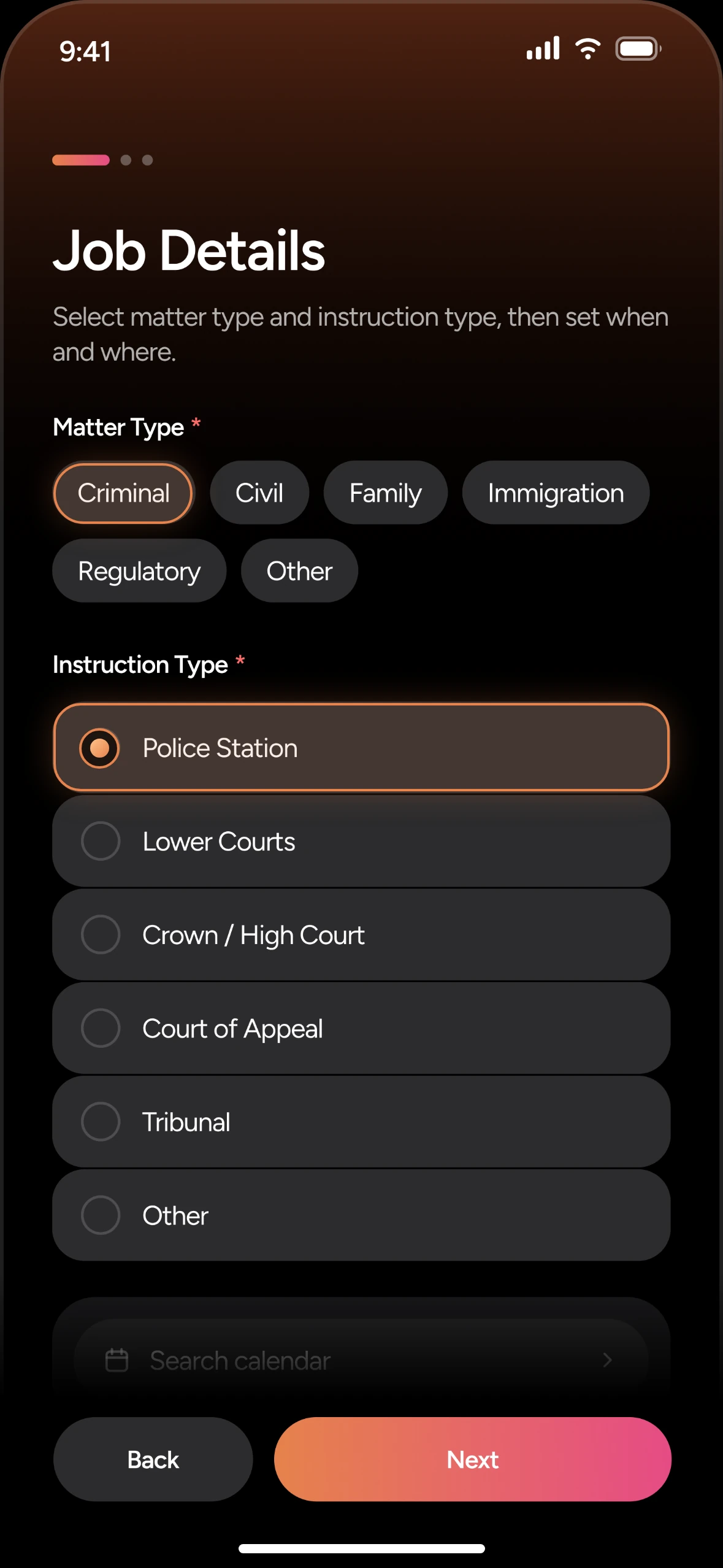 The post wizard in the LegalConnect app